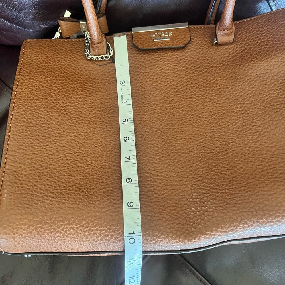 Guess Faux Leather Tan Rich Cognac Brown Structured Satchel Tote Bag - Picture 9 of 16